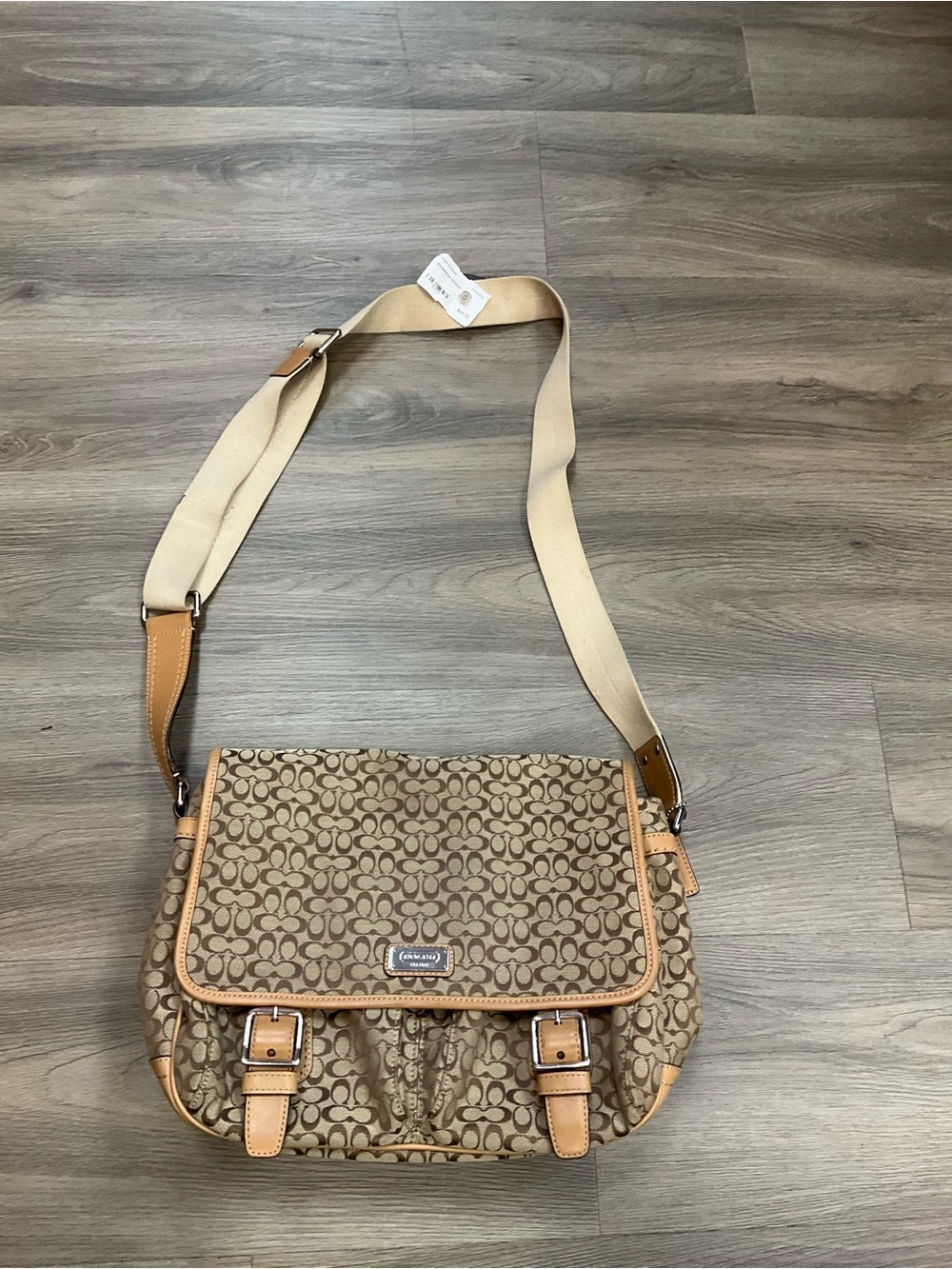 Coach Beige & Tan Signature Canvas Crossbody Bag